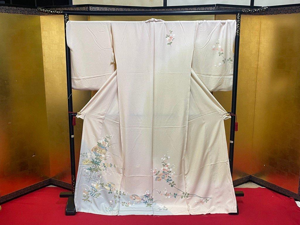 正絹訪問着 桃色 仮縫い