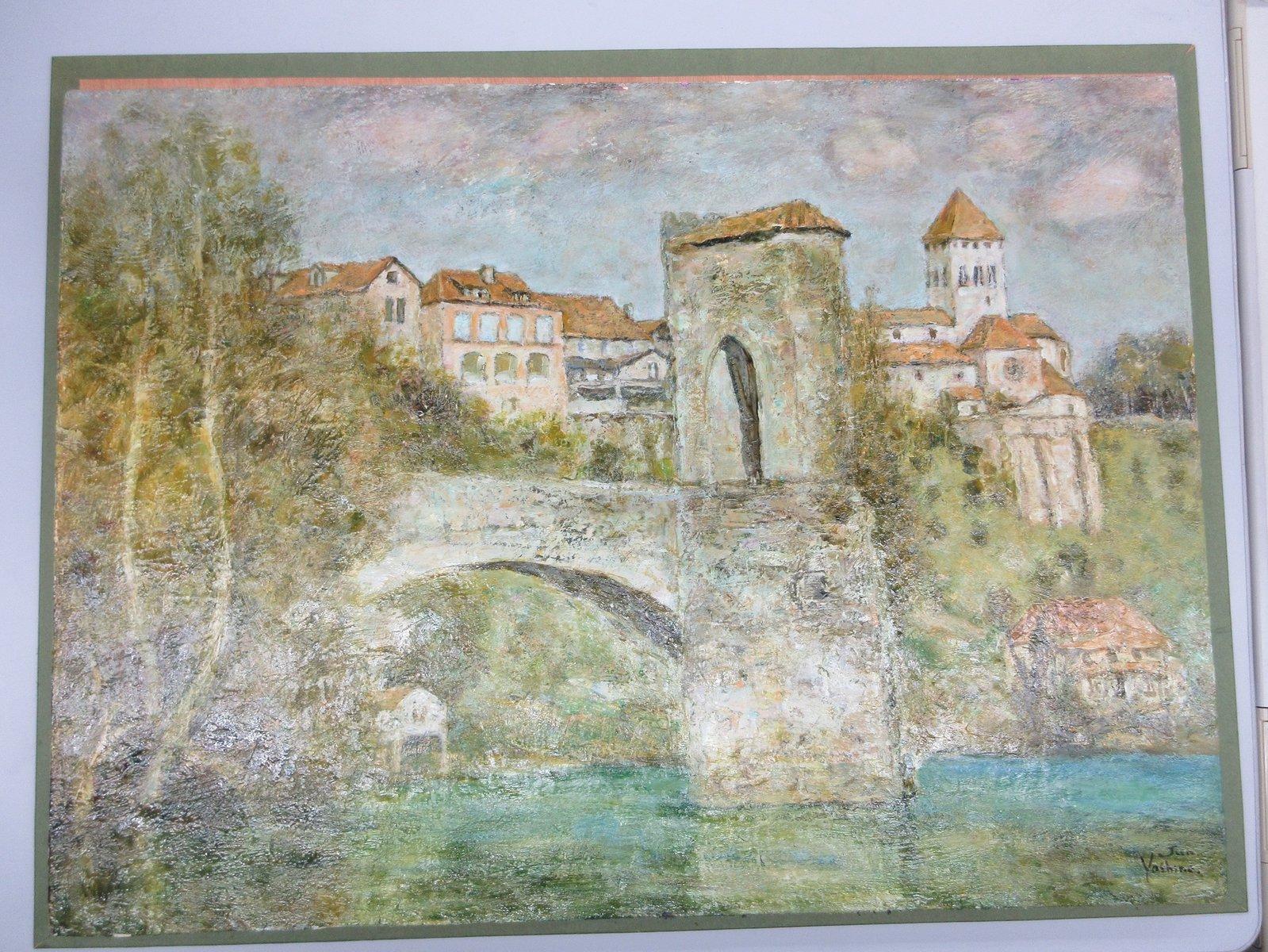 【来庁引き取り限定】◆絵画「古い橋」(額装)